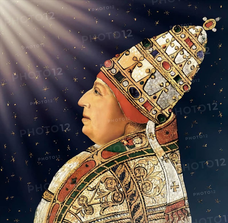 Pope Alexander VI, Alessandro VI, Alexandre VI, Alejandro VI, born Roderic Llançol i de Borja, c.?1431 – 1503, ruler of the Papal States from 1492 until his death in 1503, digitally edited after a painting