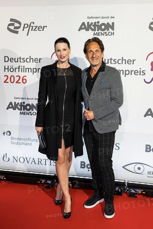 Katharina Gerhardt and Falk-Willy Wild in front of the German Audio Film Awards ceremony at the Colosseum cinema in Berlin on 24.03.2026