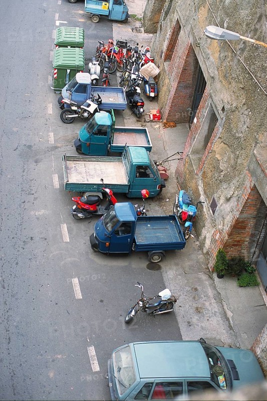 Parked Arpe, dealers' pickup truck, Pitigliano, Tuscany, Italy