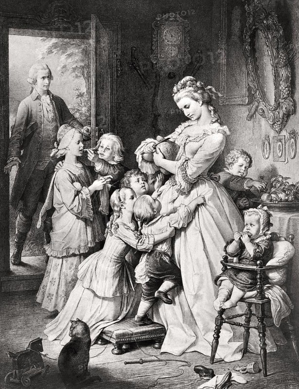 Charlotte with her younger siblings, The Sorrows of Young Werter, a novel by Johann Wolfgang von Goethe, after Wilhelm von Kaulbach