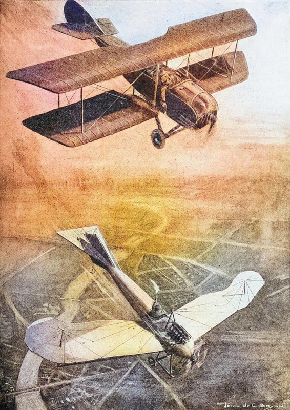 Air battles on the Western Front, 1st World War, Historical, digitally restored reproduction from a 19th century original, Record date not stated