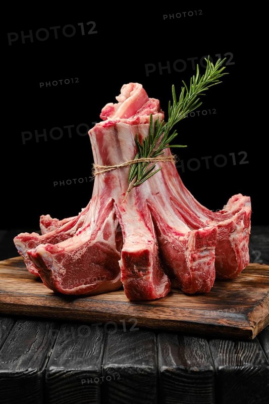 Raw fresh lamb crown roast, closeup