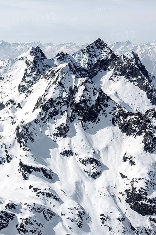 Peaks and mountains in winter, Sellraintal, Stubai Alps, Kühtai, Tyrol, Austria