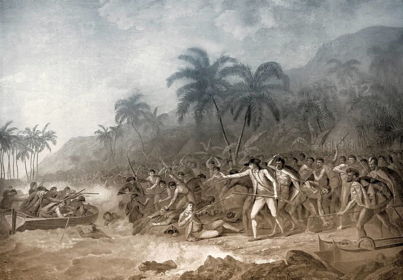 Death of Captain James Cook, 1728, 1779, a British navigator and explorer