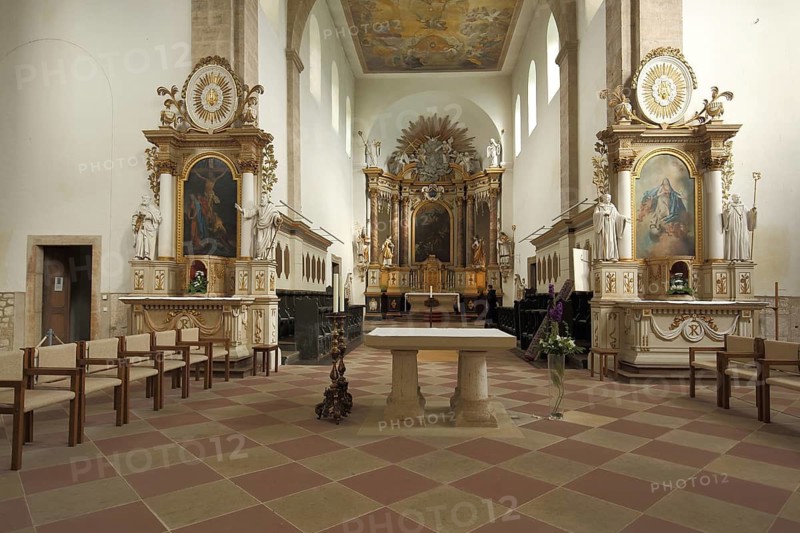 Romanesque monastery church, interior view, painting, chancel, Huysburg, Harz, Saxony-Anhalt, Germany