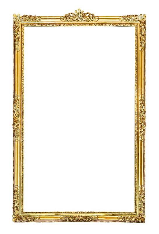 A beautiful old golden picture frame against a white background