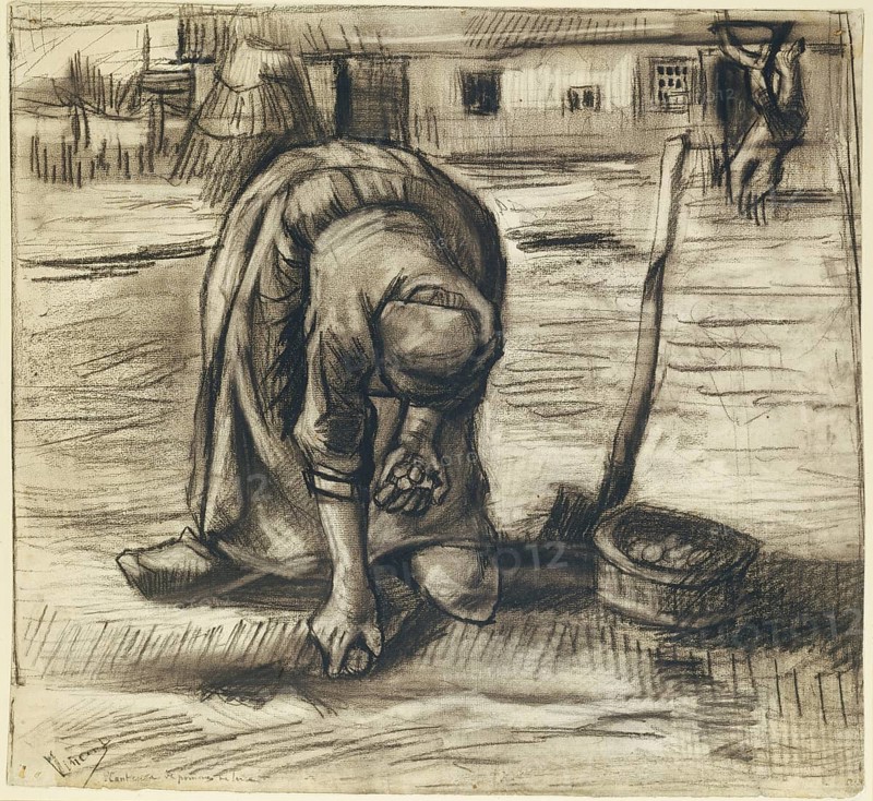 Planteuse de pommes de terre (1885), Potato planter or farmer's wife planting potatoes, painting by Vincent Willem van Gogh (born 30 March 1853 in Groot-Zundert, died 29 July 1890 in Auvers-sur-Oise), Dutch painter and draughtsman, one of the founders of modern painting, illustration, reproduction from a painting. Authentic, exact date of the original unknown, Historical