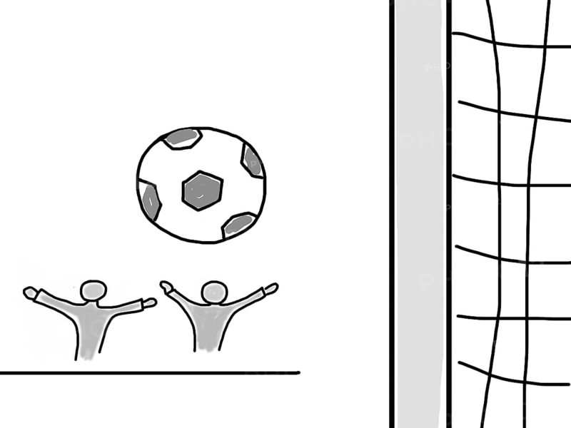 Naive illustration, children's drawing, fans cheering for soccer goal in the stadium, goal