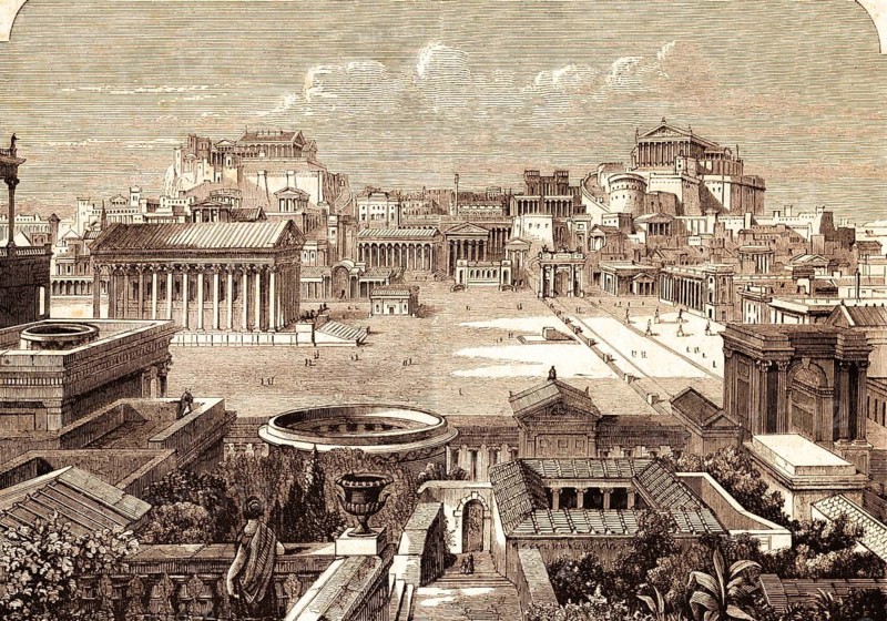 Rome, Epistle Paul to the Romans, New Testament, Capitol, Jupiter Temple, Palatine Hill, Comitium, City Hall, Via Sacra, Sacred Way, letter, Bible, historical illustration 1850