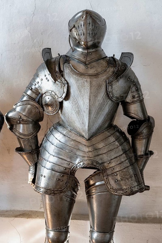 Knight's armour in the armoury in the historic Meersburg Castle, museum, place of interest, Lake Constance, Lake Constance district, Baden-Württemberg, Germany