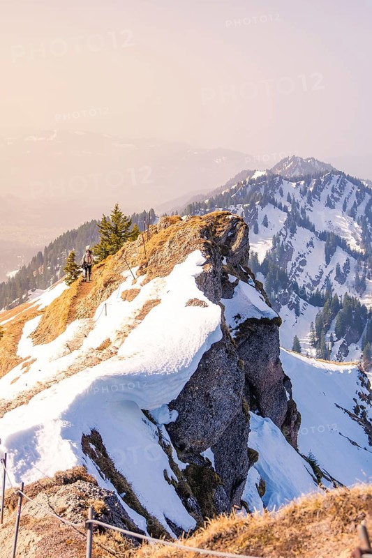 Dramatic rock peaks and snow-covered slopes rise up in an impressive mountain landscape, Hochgrat Mountains, Allgäu Alps, Oberreute, Germany