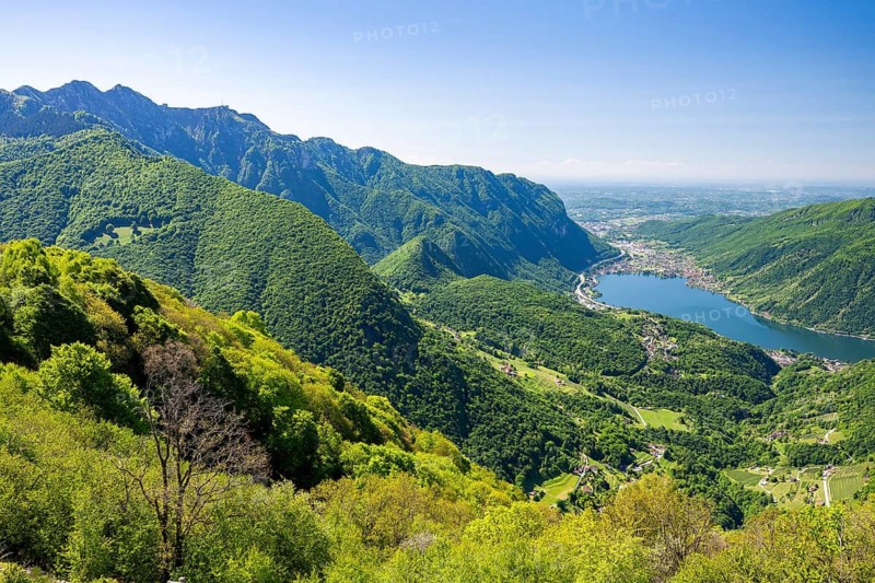 View of Lake Lugano from Mount Sighignola, Balcone Svizzero, Tessin, Switzerland