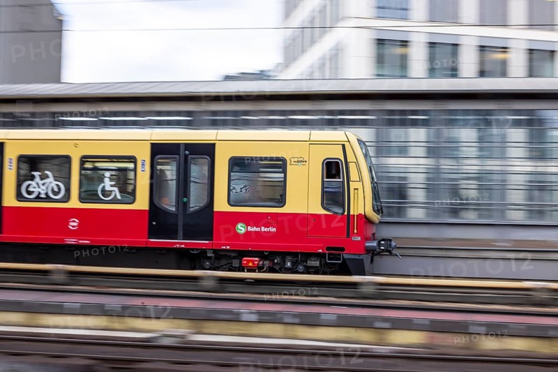 Friedrichstraße railway station in Berlin. S-Bahn at the exit. Contributor. Berlin, Germany