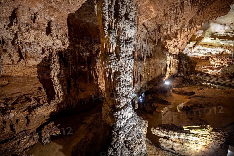 Stalactites and stalagmites, rock formations in a stalactite cave, Grotta del Fico, Gulf of Orosei, Baunei, Sardinia, Italy