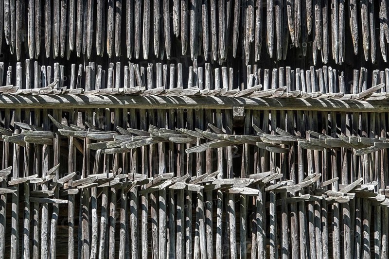 Diemen, wooden racks, wooden rack for drying hay at an old barn, Oberstdorf, Oberallgäu, Allgäu Alps, Allgäu, Bavaria, Germany
