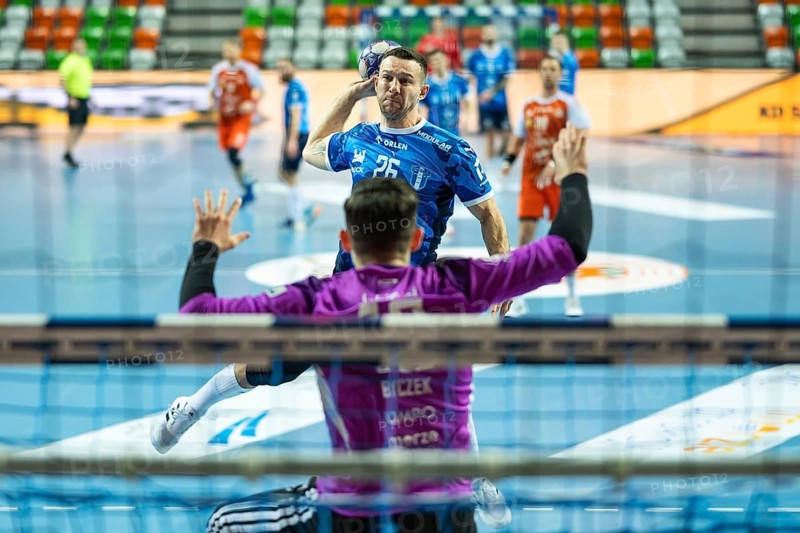LUBIN, POLAND - FEBRUARY 8, 2026: Polish PGNiG Superleague men handball match between MKS Zaglebie Lubin vs Wisla Plock. In action Drozdalski Mateusz