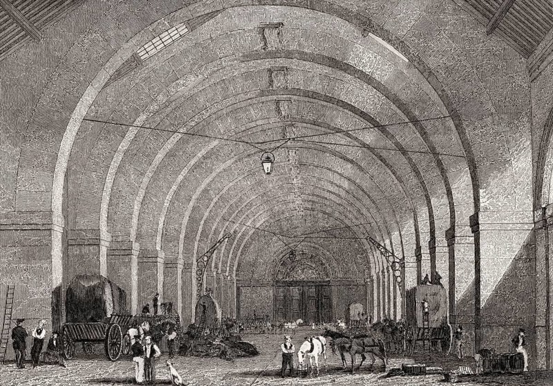 The Octroi Général ou central, rue des Petites Écuries, Faubourg Poissonnière, Paris, antique steel engraved print, 1831