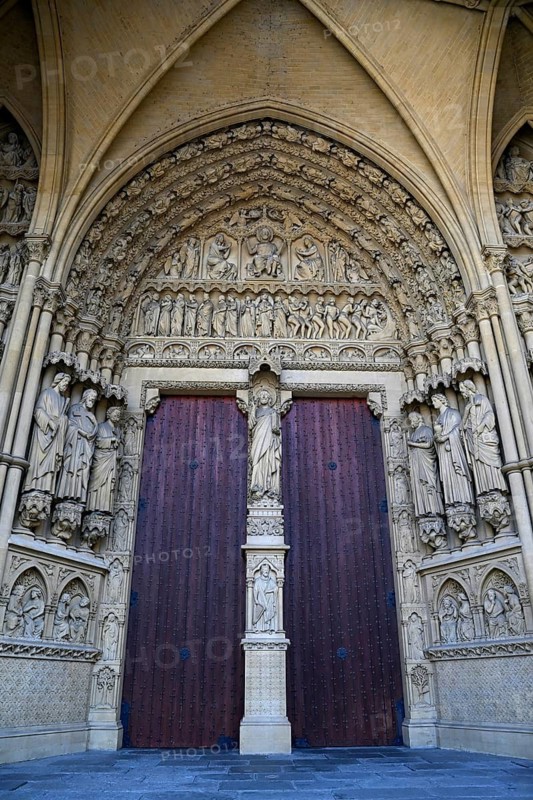 Entrance portal of the Gothic Saint-Étienne Cathedral, St Stephen's Cathedral, Metz, Grand Est region, France