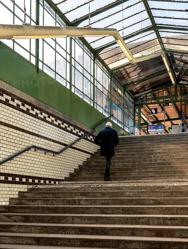 Stairs to the S-Bahn platforms at Lichterfelde West station, Berlin, Germany