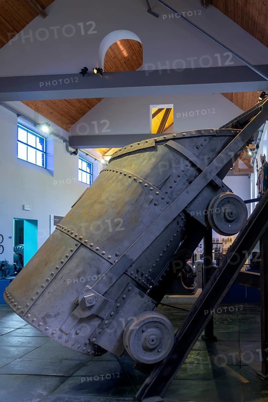 Blast-furnace skip in the Industrial Museum at the Le Bois du Cazier coal mine, Marcinelle near Charleroi, province of Hainaut, Belgium