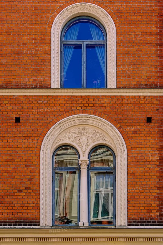 Façade details of historic architecture in the city centre of Karlskrona, Blekinge län, Sweden