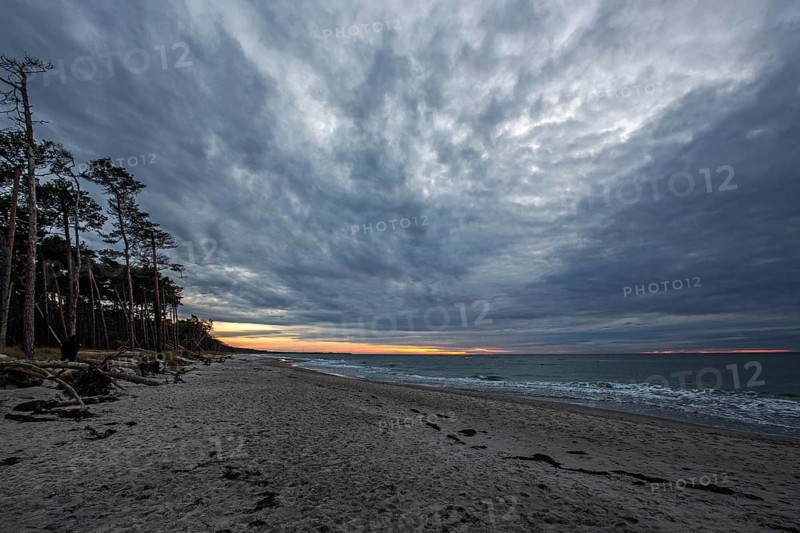 Dramatic clouds, evening light, sunset, Weststrand Darß, Baltic Sea, Fischland-Darß-Zingst, Western Pomerania Lagoon Area National Park, Mecklenburg-Western Pomerania, Germany