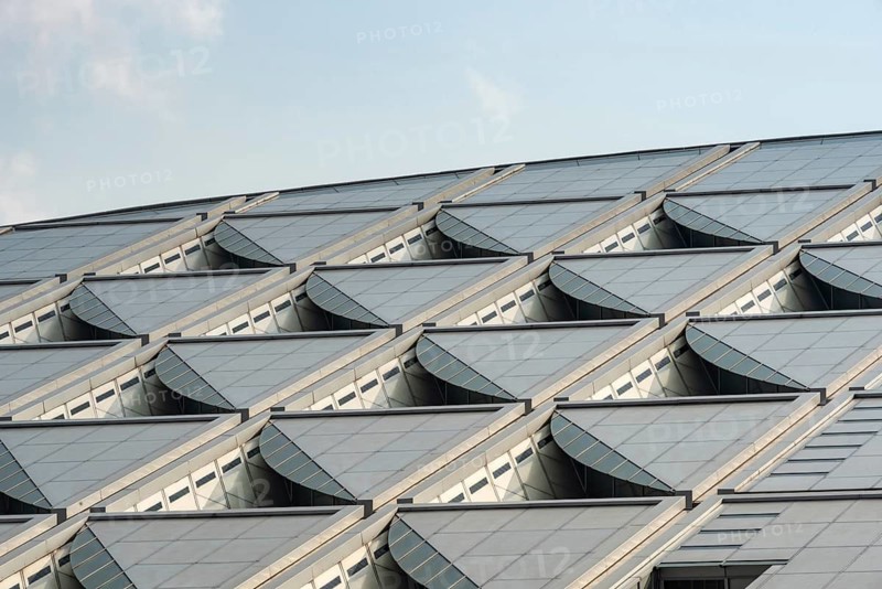Alexandria, Egypt. December 2nd 2022 Close up architectural detail of The Bibliotheca Alexandrina a major library and cultural center on the shore of the Mediterranean Sea in Alexandria, Egypt