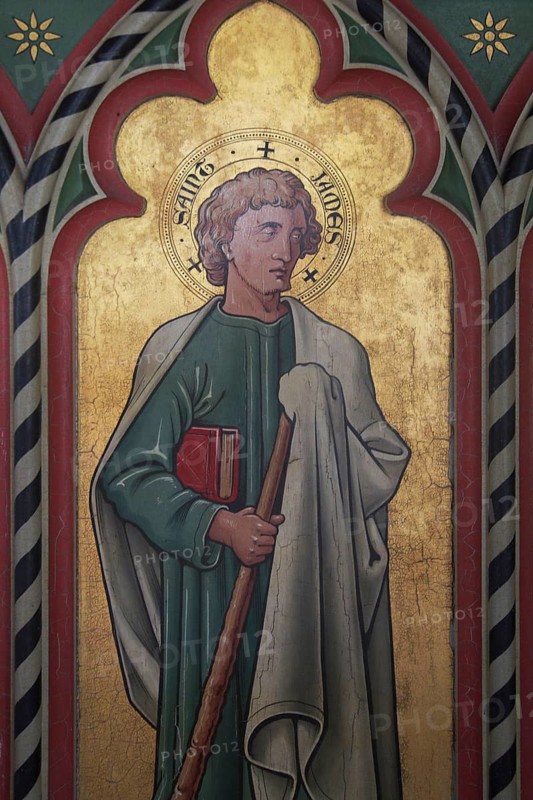 Victorian painting of Saint James, Church of Saint Mary, Uggeshall, Suffolk, England, UK