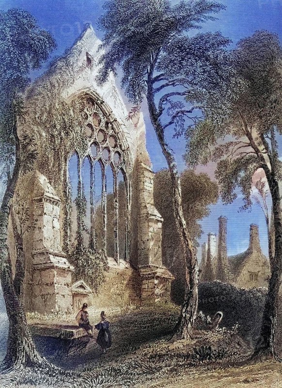 Youghall Abbey, County Cork, Ireland, from the Landscape and Antiquities of Ireland, 1841, digital reproduction of a historical model