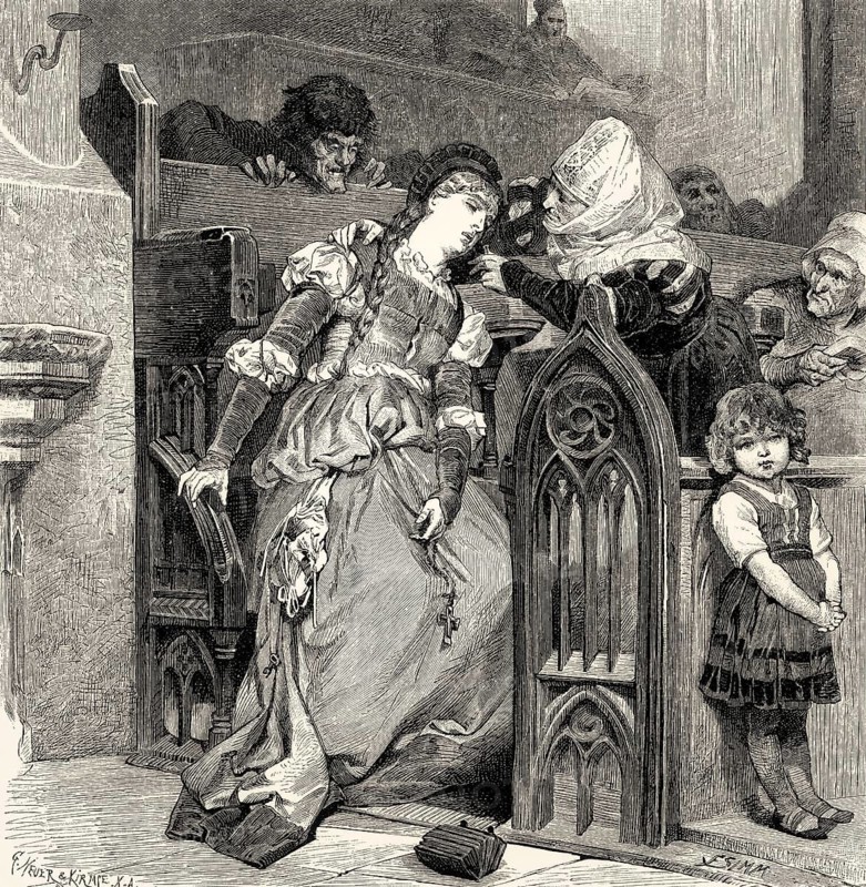 Gretchen with the Evil-Spirit, first part of the tragic play Faust by Johann Wolfgang von Goethe
