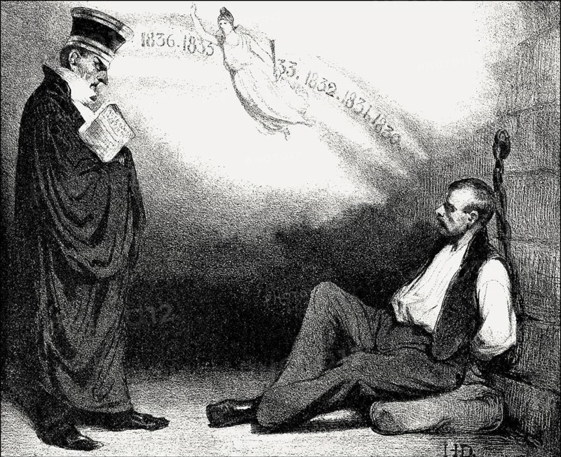 Caricature by Honoré-Victorin Daumier, Moderne Galilée, Et pourtant elle marche, 1835
