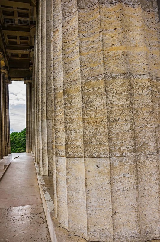 Fluted column structure of the outer columns of the Walhalla Hall of Fame in Donaustauf on the Danube near Regensburg, Bavaria, Germany
