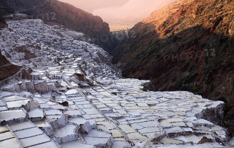 Scenic salinas Maras Salt mines in Sacred Valley Valle Sagrado in Cusco, Peru