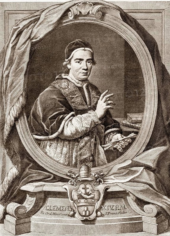 Pope Clement XIV, 31 October 1705 – 22 September 1774, was Pope from 19 May 1769 to his death