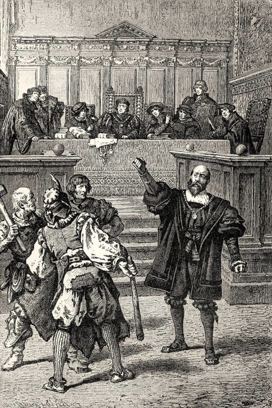 ACT IV., SCENE II., The Council-House at Heilbronn, the attempted arrest of Goetz, Scene from Götz von Berlichingen by Johann Wolfgang von Goethe