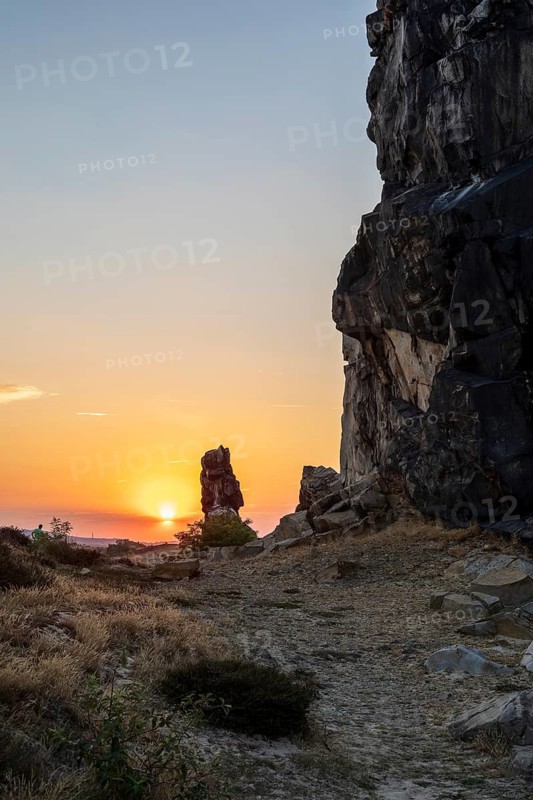 Sunset at the Devil's Wall near Weddersleben, Thale, Harz, Saxony-Anhalt, Germany