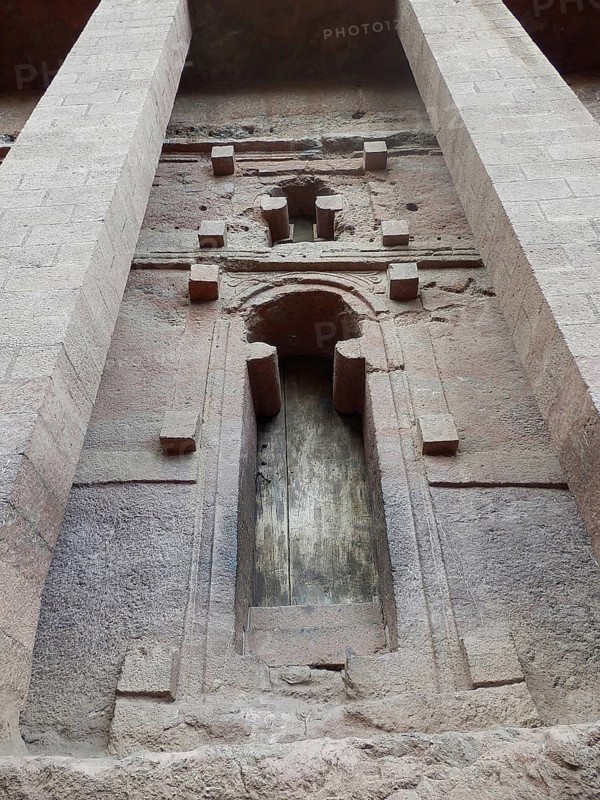 Entrance to the Lalibela Rock Church with historical architectural details, UNESCO World Heritage Site, Lalibela Rock Church, Ethiopia