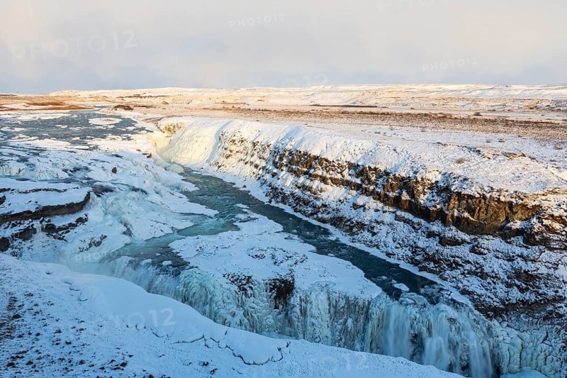 Gullfoss, Hvítá river waterfall, ice, frost, snow, winter, Haukadalur, Iceland, Scandinavia