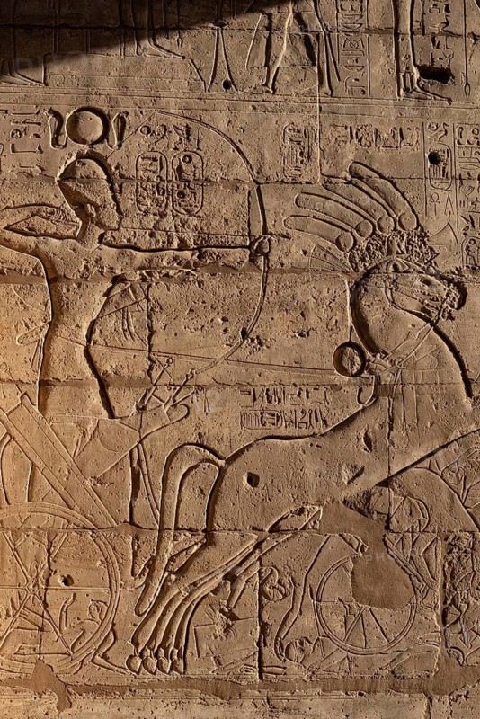 Hieroglyphic relief details from the Ramesseum, memorial temple or mortuary temple of Egyptian Pharaoh Ramesses II, part of the Theban Necropolis on the West Bank of the Nile, Luxor, Upper Egypt