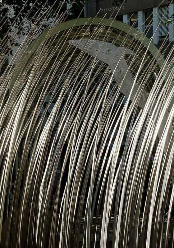 Stainless steel figure group with hidden figure in the reeds entitled The Island by Horst Antes, Düsseldorf, North Rhine-Westphalia, Germany