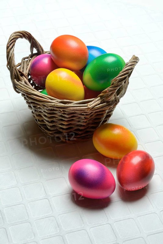 Colourful Easter eggs in baskets, Easter, Easter egg hunt