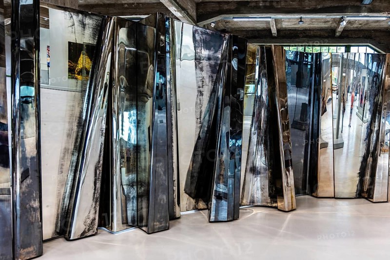 Artistic installation by Vincenzo de Cotiis, reflecting the duality of protection and reliability, FENIX, museum on the theme of migration, in a historic warehouse in Katendrecht, hub for overseas emigrants, Rotterdam, Netherlands