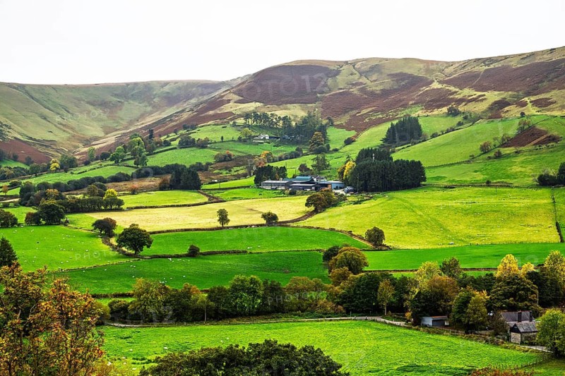 Autumn colors over Farms and Fields, Wales, UK