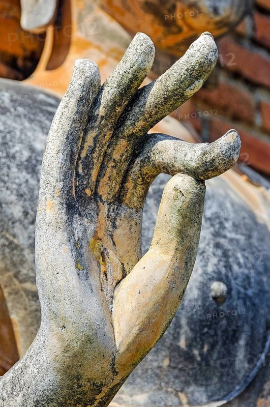 Argumentation gesture (mudra) of a Buddha statue in Wat Traphang Ngoen, Historical Park Sukhothai, Sukhothai, Thailand