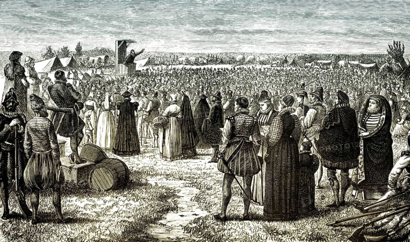 Meeting of the calvinists near Ghent, 16th century, Eine Versammlung der Calvinisten auf einem Feld bei Gent, 16. Jahrhundert