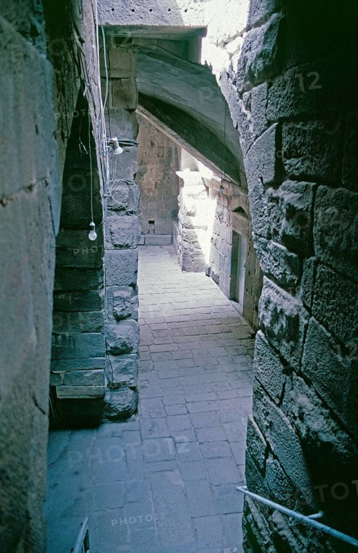 Walkways between theatre and citadel, amphitheatre, citadel, Bosra, Dar'a, Syria, 1987, vintage, retro, old, historic