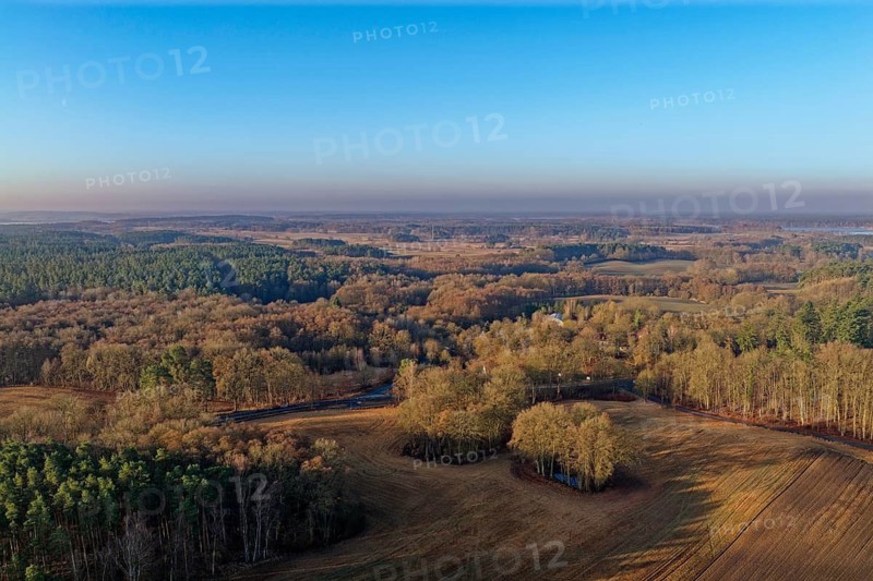 Landscape of the Mecklenburg Lake District in Müritz National Park. aerial view. Neustrelitz, Mecklenburg-Western Pomerania, Germany