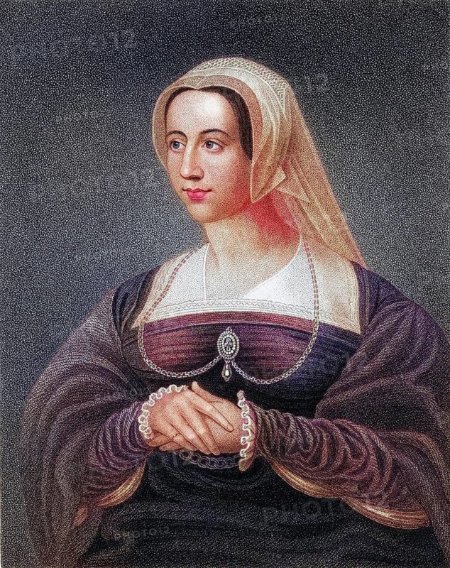 Catherine Parr 1512-1548, Queen of England. Sixth woman of Henry VIII of England, From the book Lodge's British Portraits published in London 1823, Historic, digitally restored reproduction from a 19th century original, Record date not stated