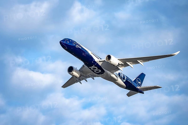 Special flight to mark Lufthansa's 100th anniversary, on Easter Monday 2026, Airbus A350-900, christened Rostock, with special livery on takeoff from Cologne-Bonn airport, CGN