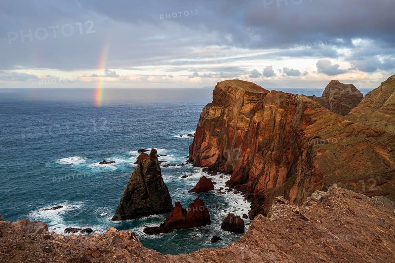 Sunset, rainbow at sea, volcanic peninsula, Ponta de São Lourenço, Ponta de Sao Lourenco, rocky coast, Punta de San Lorenzo, Madeira, Portugal